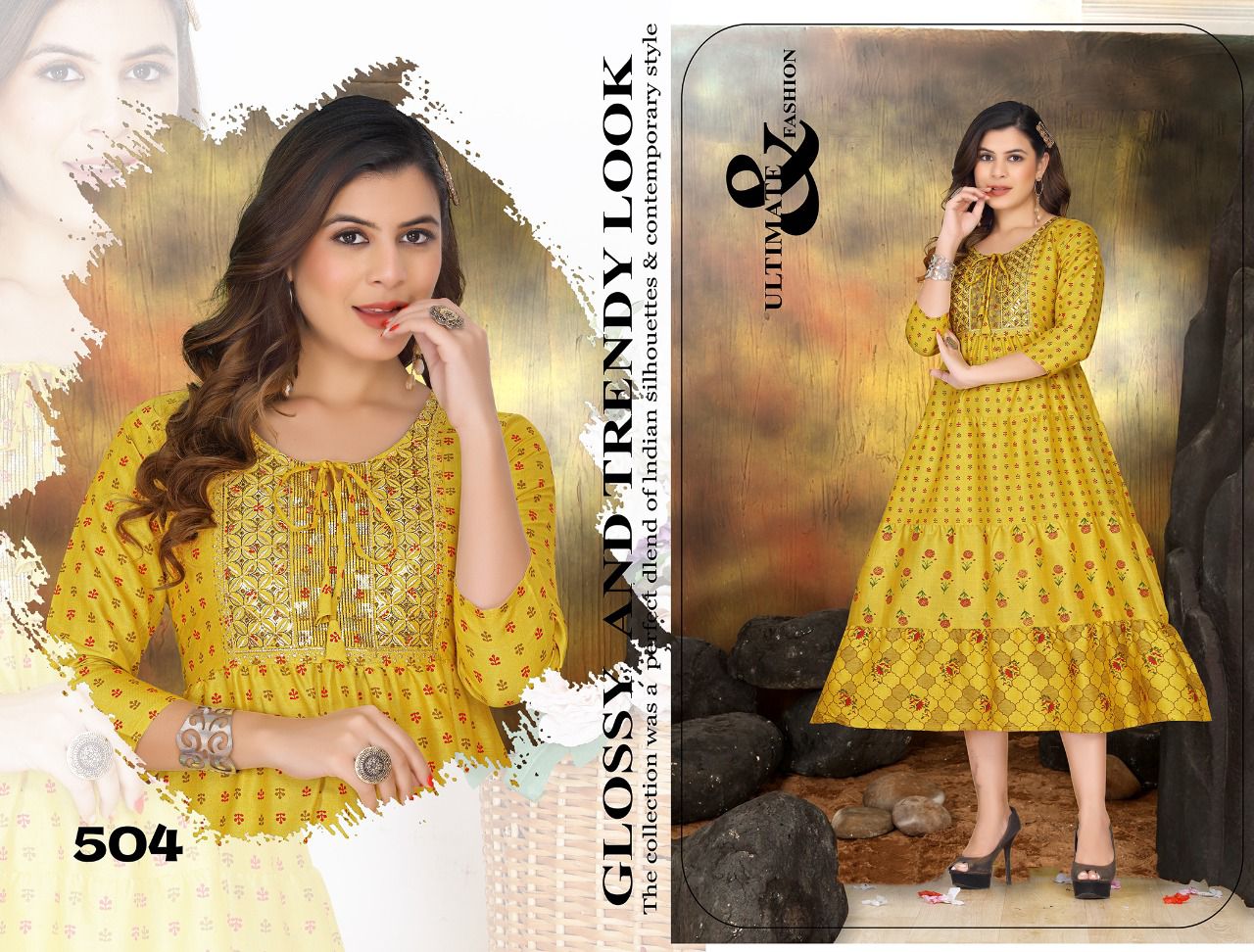 Golden Sunflower Wholesale Long Anarkali Kurti Collection